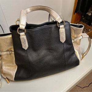 G.I.L.I. Shoulder Bag Black & Metallic Gold Handbag Multi Compartments